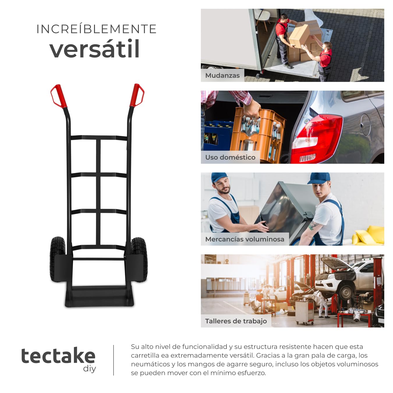 tectake® Carretilla de Mano, Estructura de Acero, Pala con Placas Protectoras, Carro con Ruedas de 27 cm, hasta 200 kg, Carretilla Jardin, Carretilla de Carga - Negro