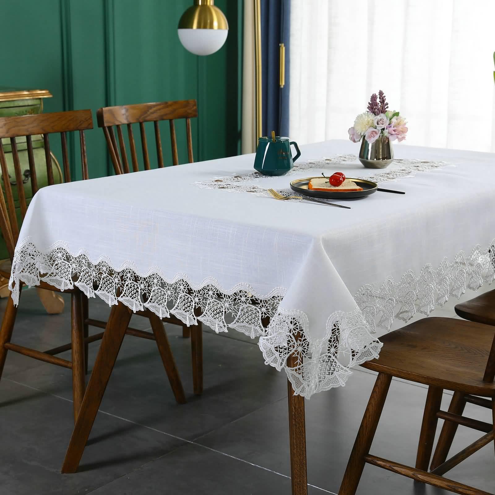 Tovaglia Rettangolare Antimacchia Poliestere, Bianco, 150x250cm