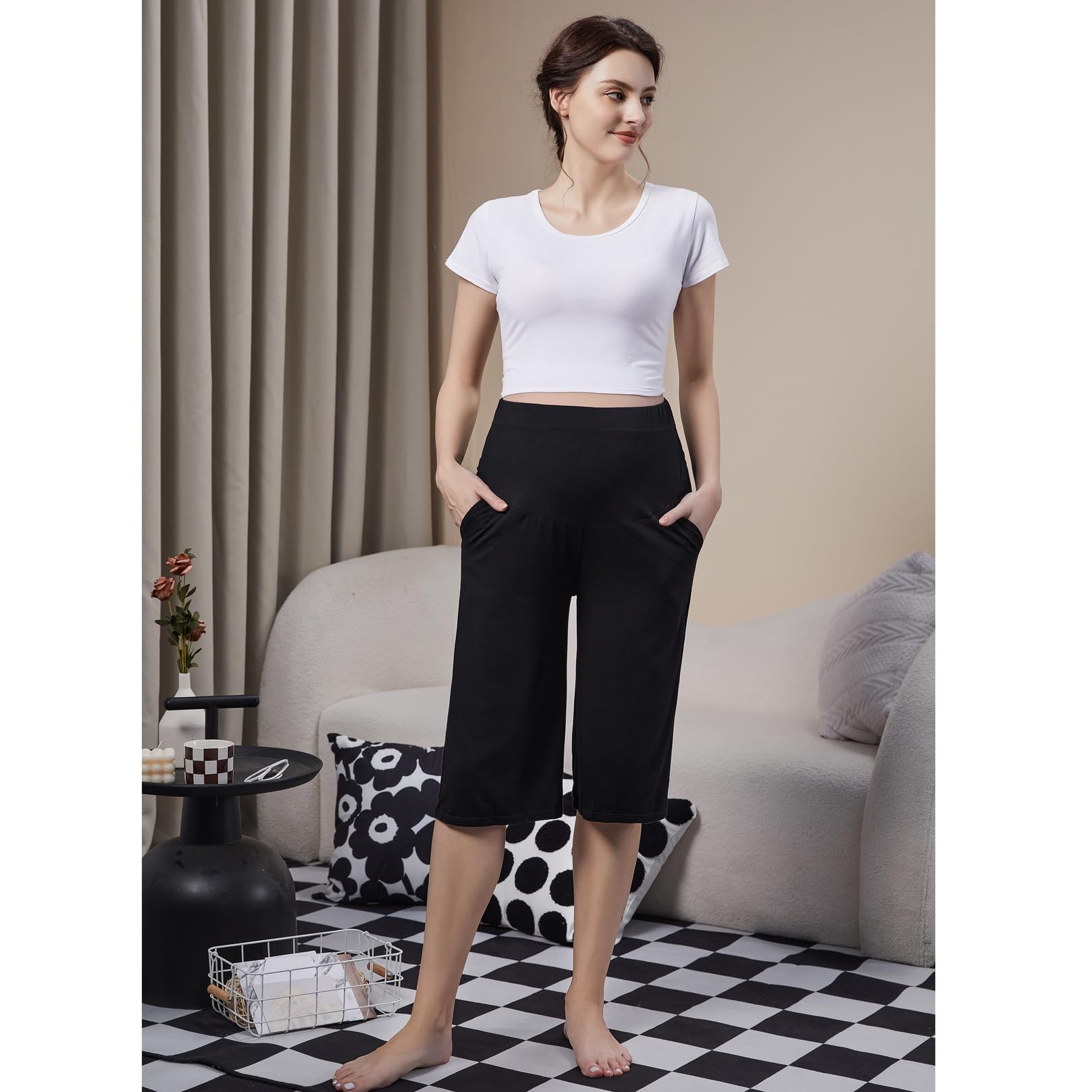 COLOMI Short de maternité pour Femmes Modal Doux Joggers Pantalon de Salon Femmes Shorts de maternité Pyjama Pantalon de grossesse