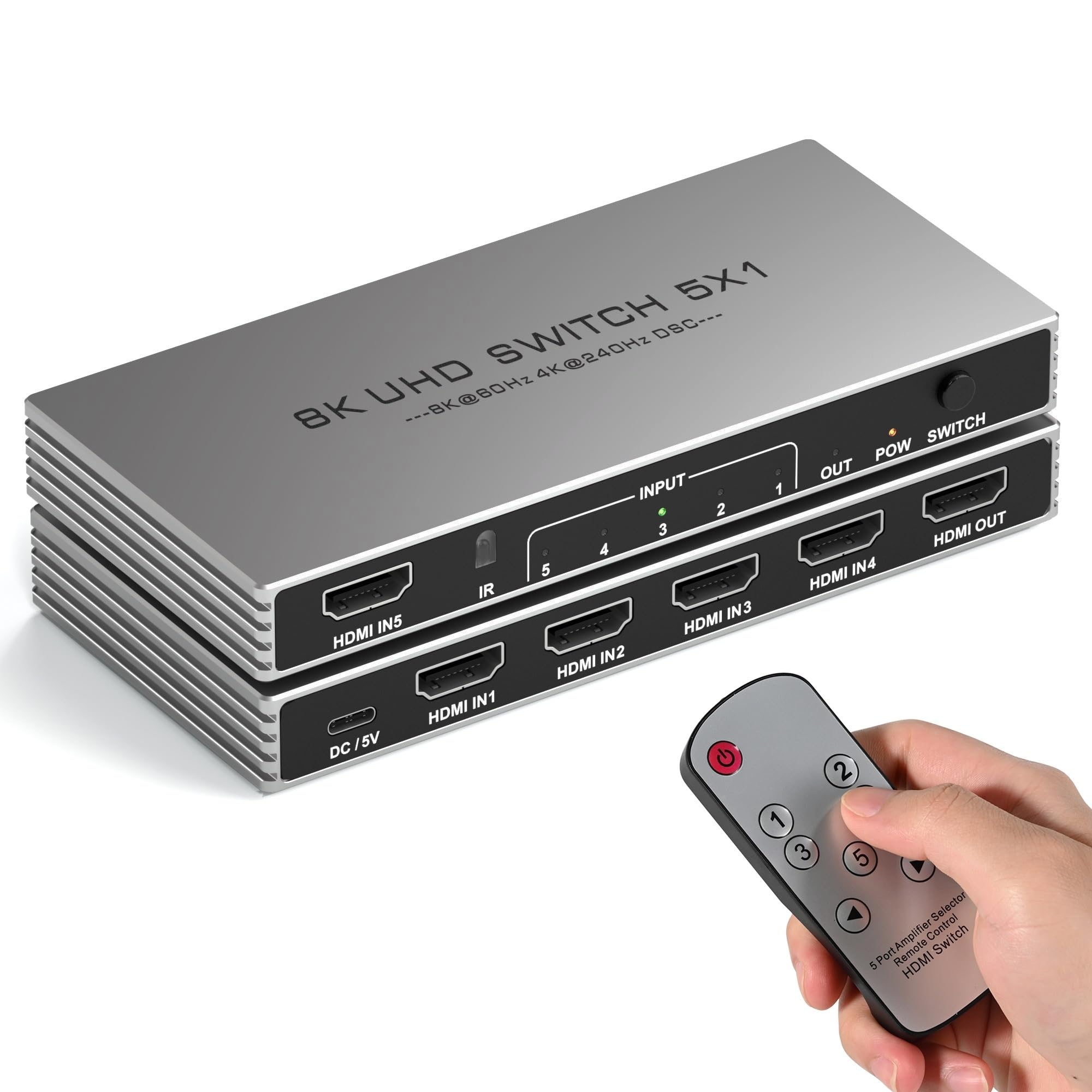 Conmutador HDMI 5 en 1, conmutador HDMI 2.1 8K a 60Hz 4K a 240Hz