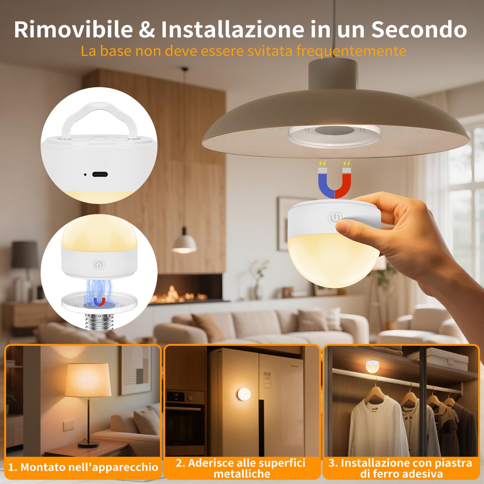 Dufuso Lampadina LED Ricaricabile USB-C, E27 7W Lampadina a Batteria