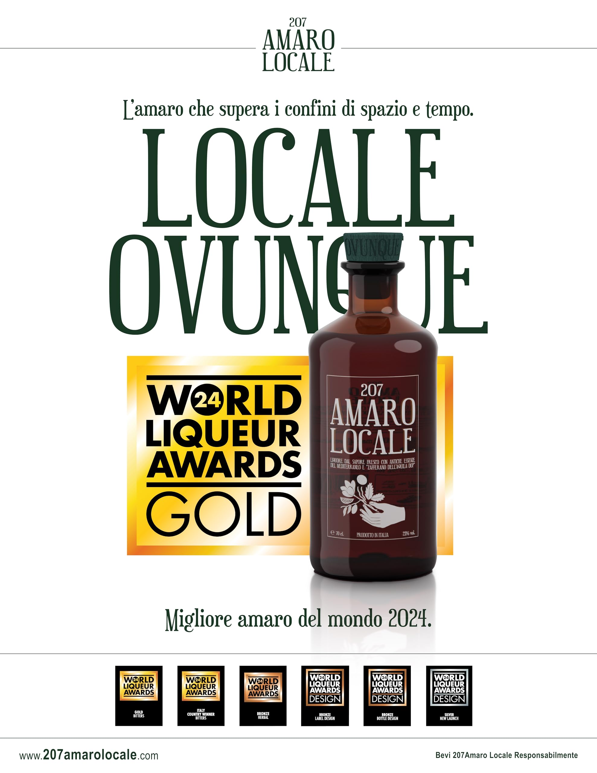 207 Amaro Locale, Miglior Amaro al Mondo 2024, Confezione Regalo, con Zafferano DOP, vol 23%, 70 CL