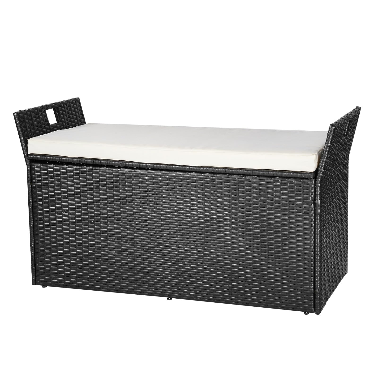 VEVOR Panca Portaoggetti da Esterno Nero, Panca Portaoggetti in Rattan PE per 2 Persone, Contenitore con Cuscino Maniglia Laterale, Supporta max. 362 kg, Seduta da Giardino Decorazione per Balcone