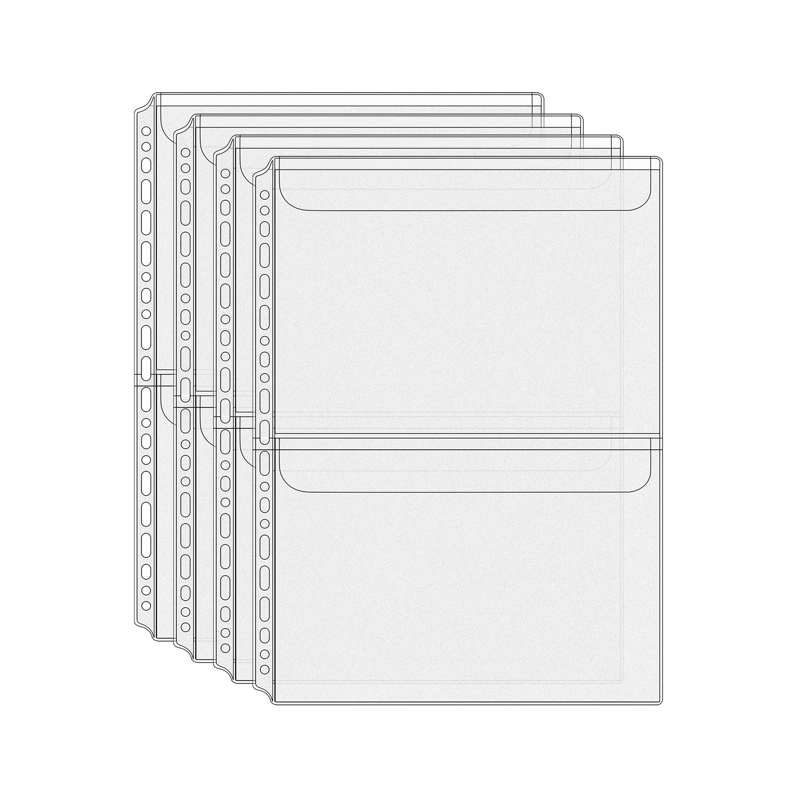 Mogoostry A4 Binder Pockets Zipperless Cash Envelopes 2 Pocket Binder Sleeves with Flap Binder Pouches Loose Leaf Inserts Folder Photocard Sleeve Filing Bags