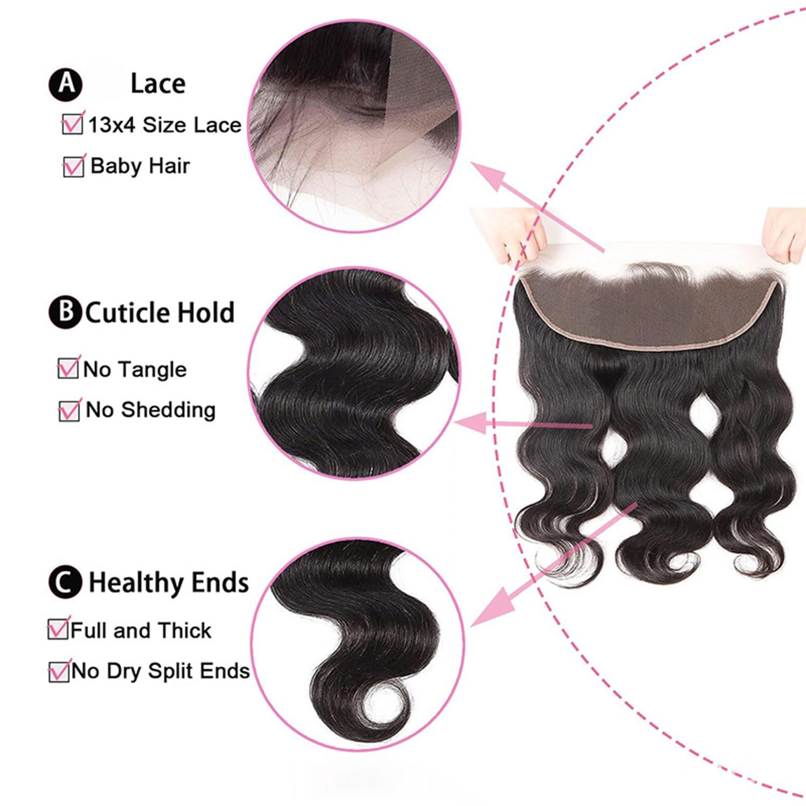 Chiusura Frontale in Pizzo HD Body Wave 13X4 con Parte Centrale