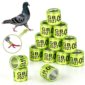 100Pcs Fluorescent Green Aluminium GB 2027 Pigeon Leg Rings Dove Leg Rings Identify Pigeon Bands with 2027 Training Identify Birds Foot Ring for Racing or Homing Pigeons, Parrots,Small Poultry