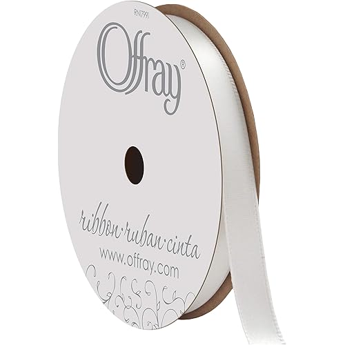 Berwick 061138 3/8" Wide Single Face Satin Ribbon, White, 6 Yds