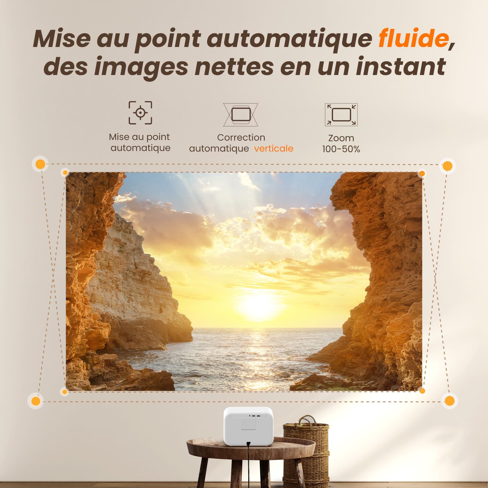 Videoprojecteur 4K avec Son JBL, Yaber Projecteur Video Auto Focus, L2S Videoprojecteur Portable Courte Focale, Retroprojecteur Extérieur Natif 1080P, WiFi6 Bluetooth, HDMI/USB(Blanc Gris)