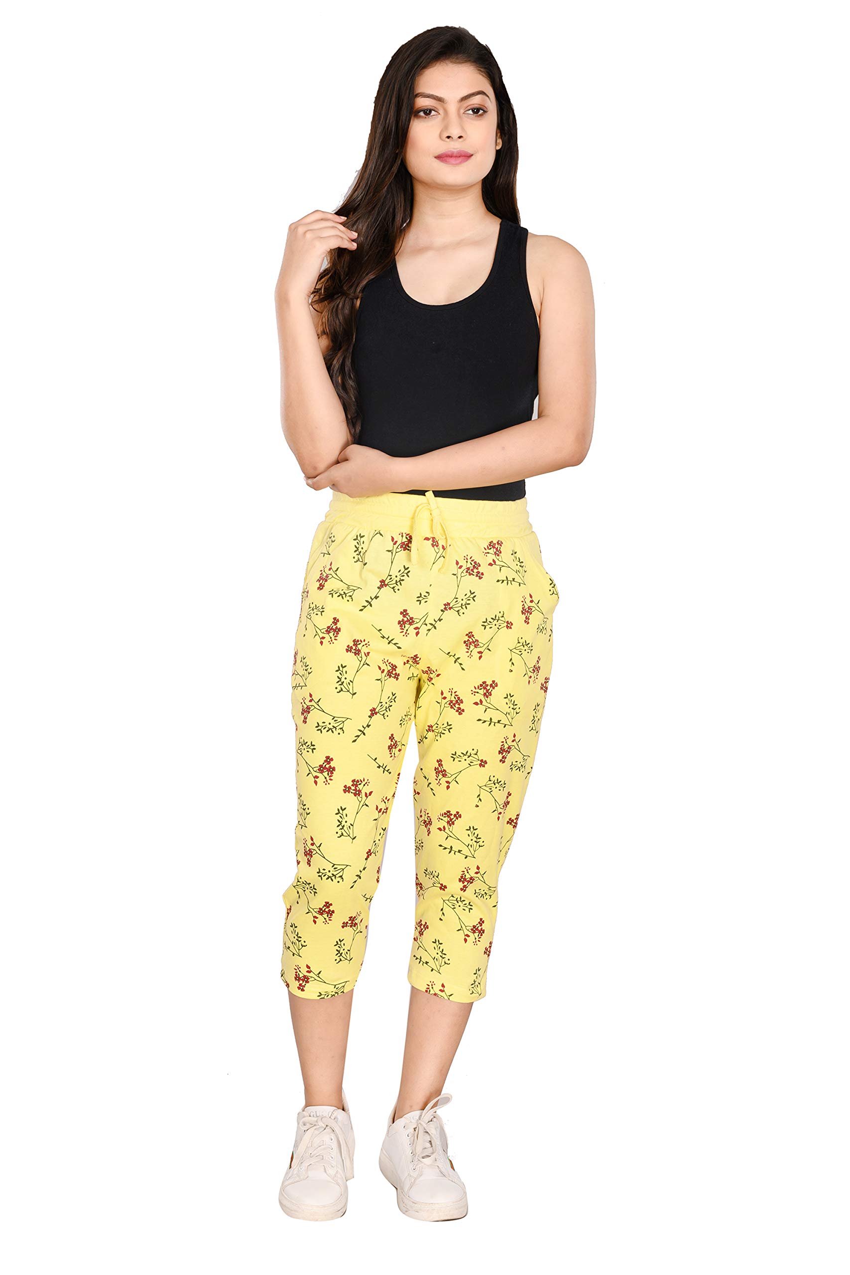 Women Printed Cotton Black White Capri for Women-image-34