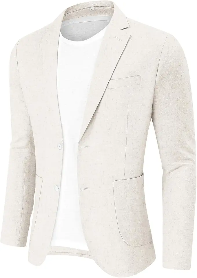 Blazer masculino casual de linho, casaco esportivo com dois botões, jaqueta leve para uso diário