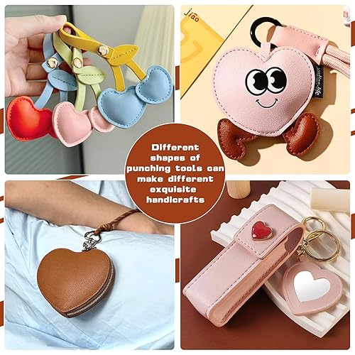 Miniatura 7 de Juego de 8 herramientas de corte de corazón de cuero, 8 tamaños, herramientas de perforación de acero de alto carbono, kit de troqueles de corte de