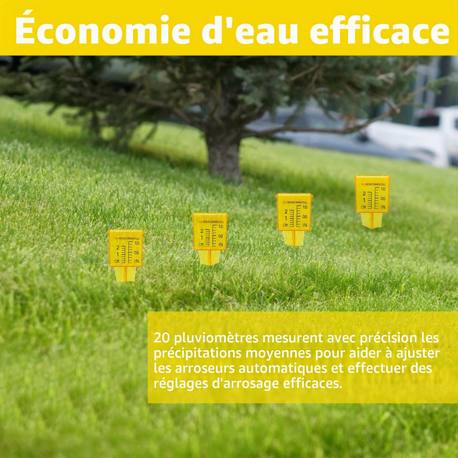 Tefola Lot de 20 pluviomètres de jardin pour surveillance des précipitations, avec piquet, en plastique avec 2 unités en cm et pouces, pour jardins, potagers