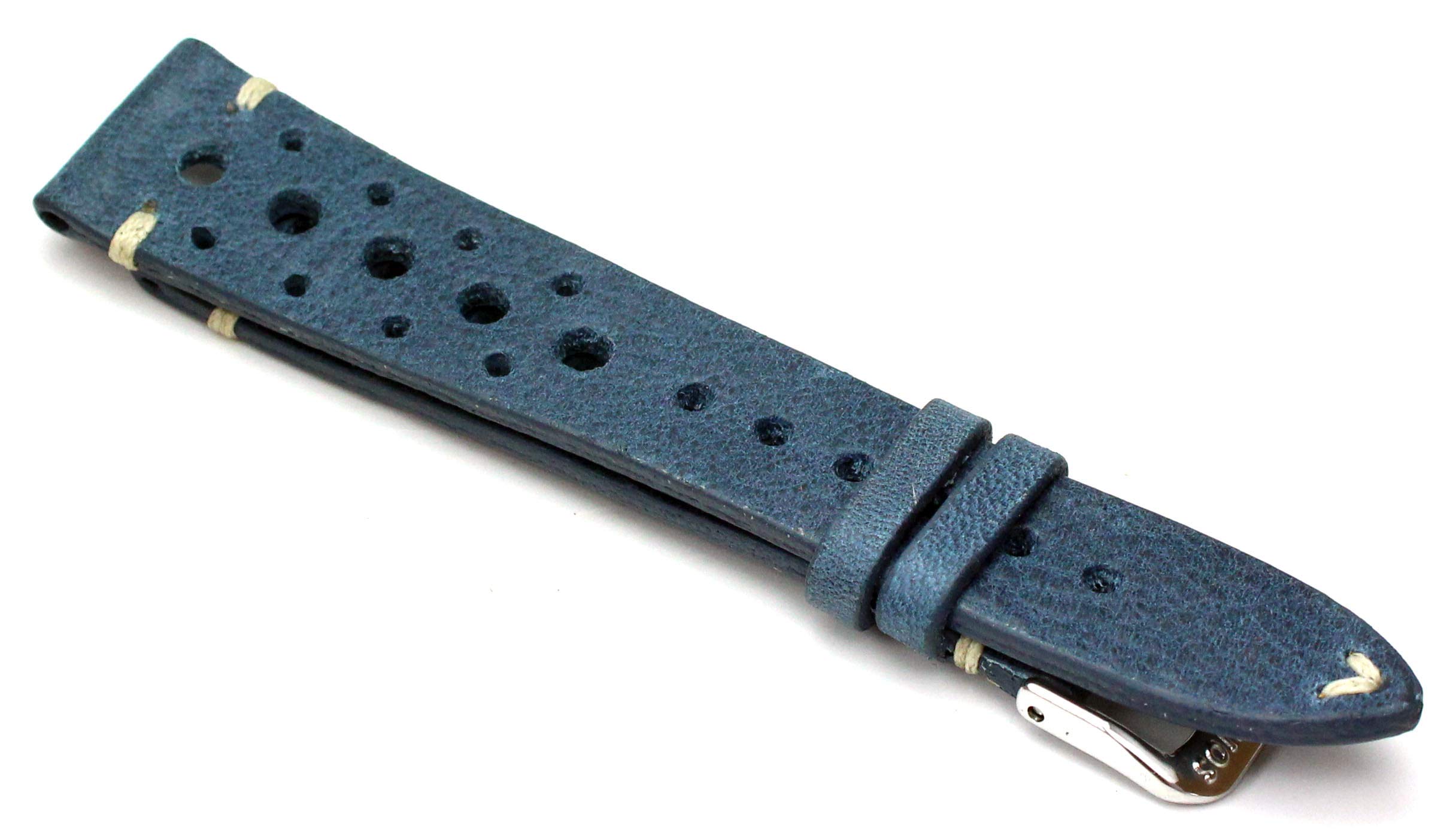 RIOS1931 Rallye Vintage Rindsleder Uhrenarmband handgemacht in Deutschland 20mm blau
