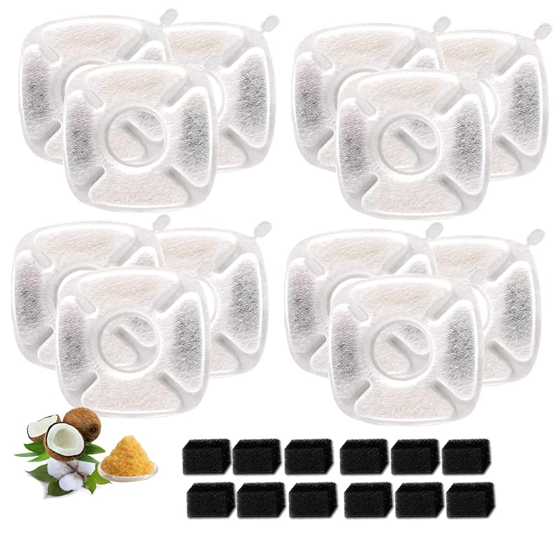 Refil para Fonte para Gatos e Cães com Filtros de Carvão e Esponjas BRENSTEN para Veken 2,8 L, 24 Unidades
