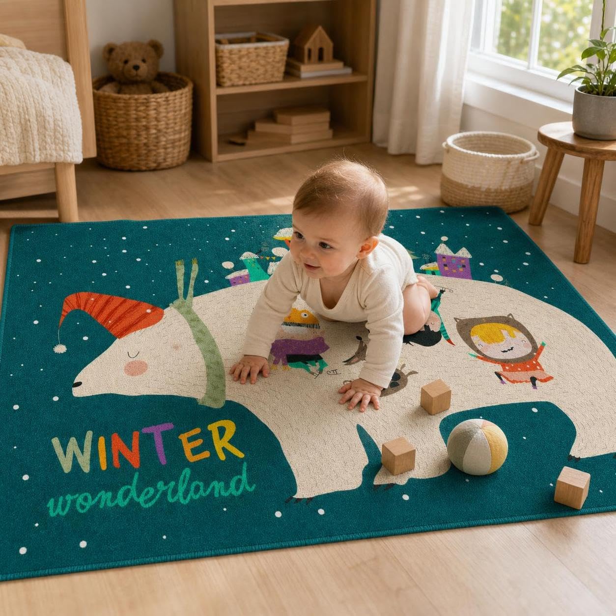 Tappeto per Neonati con Motivi di Animali Cartone Animato, Tappeto Gioco Antiscivolo e Lavabile per Asilo Nido, per nido, 治愈系卡通1号, 100CM*140CM