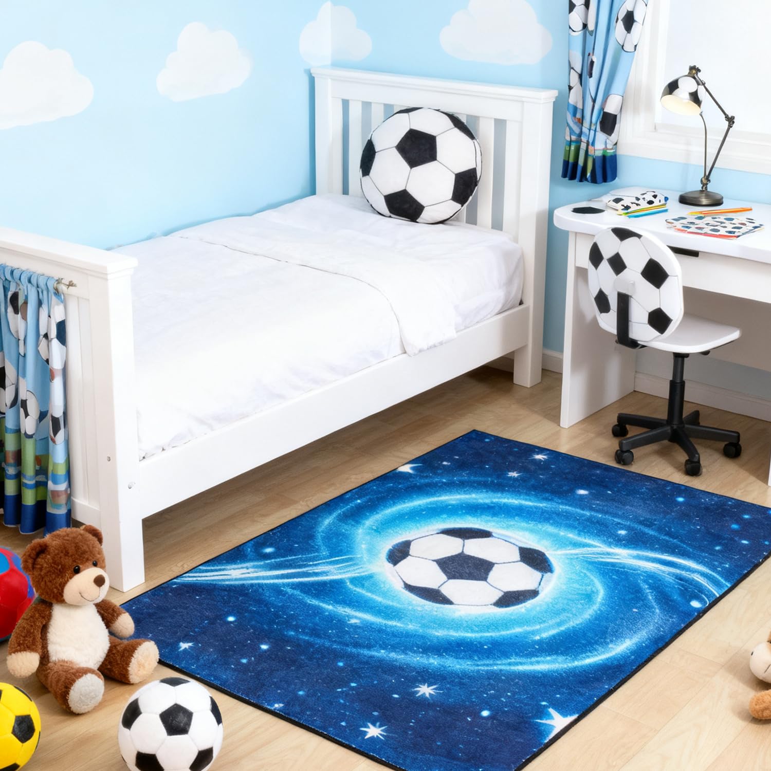 Soccer Rug, 3 x 5 Ft Sports Carpet, Bedroom Soccer Decor Mat