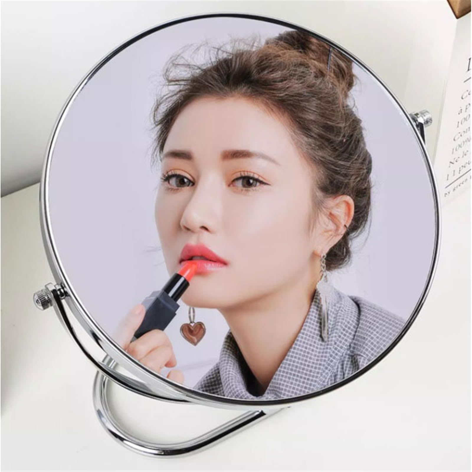 Specchio da Trucco Specchio for trucco pieghevole da parete di lusso leggero Specchio da trucco bifacciale da tavolo Specchio cosmetico in metallo europeo portatile Specchio Cosmetico ( Size : L )