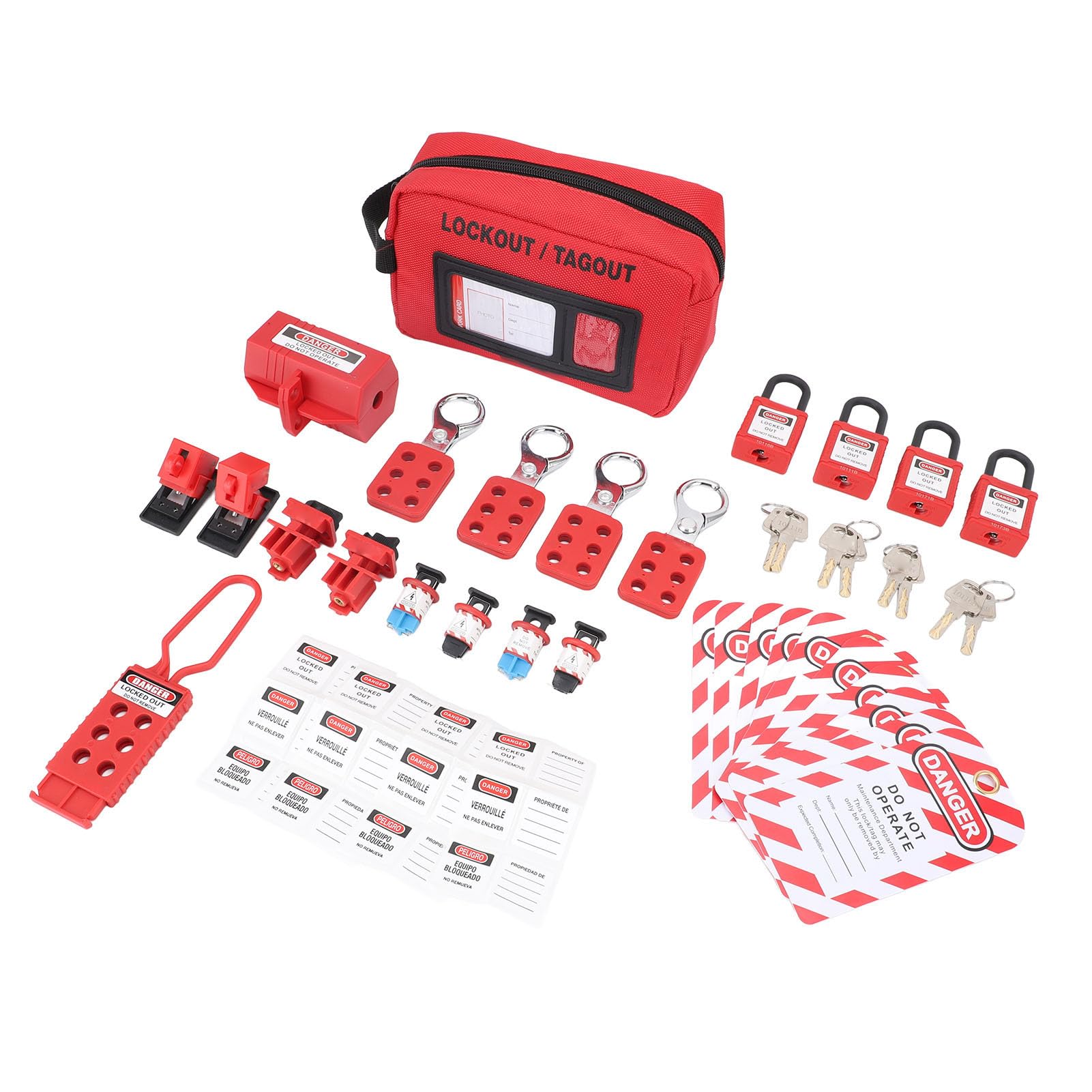 Kit de etiquetado y bloqueo eléctrico - Juego de dispositivos de seguridad de mantenimiento para uso industrial - Para disyuntores e interruptores - Incluye candados con llaves,