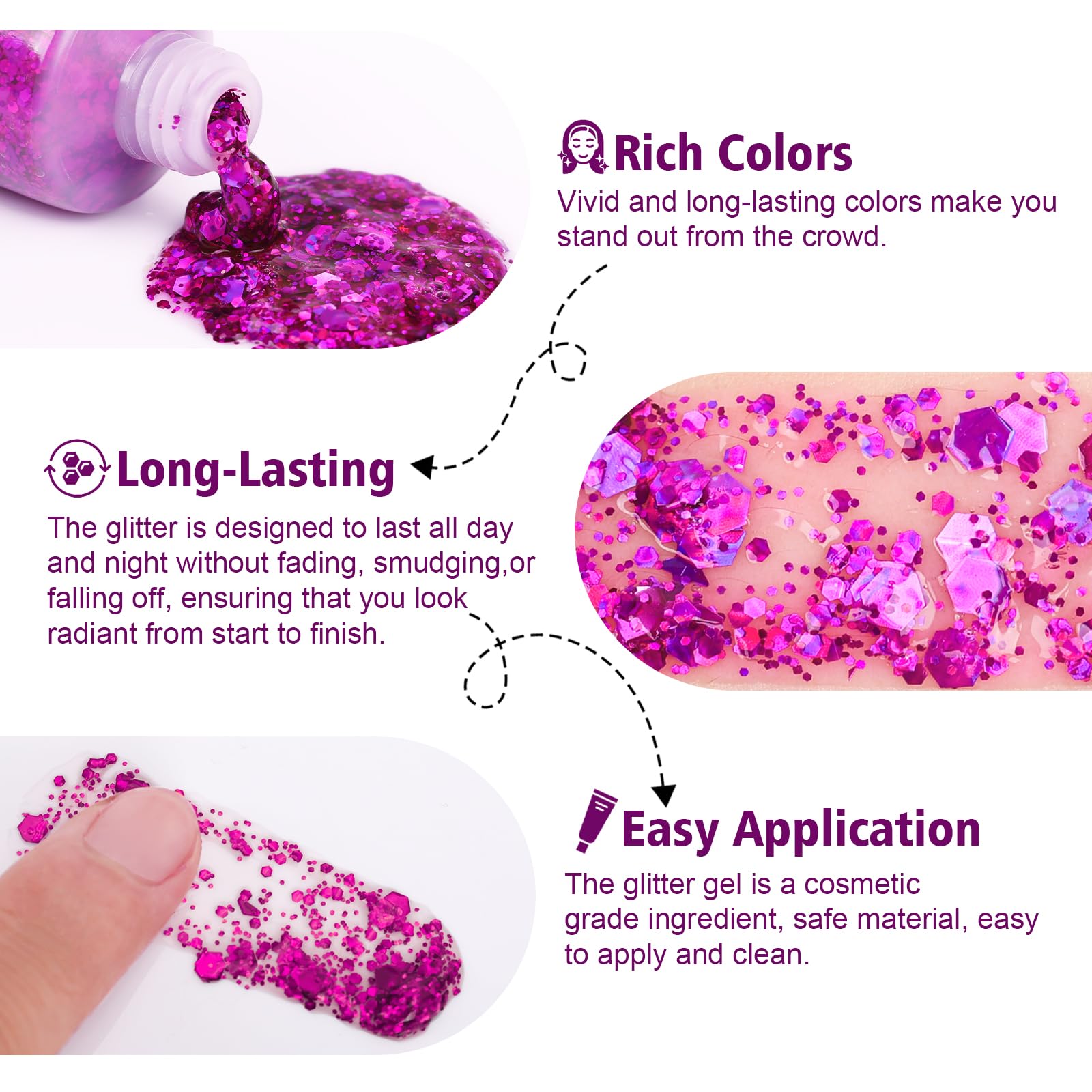 10 colores de gel de maquillaje con purpurina para cantantes, conciertos, discoteca, Navidad, festival, rave, lentejuelas gruesas, gel de sirena para mujer