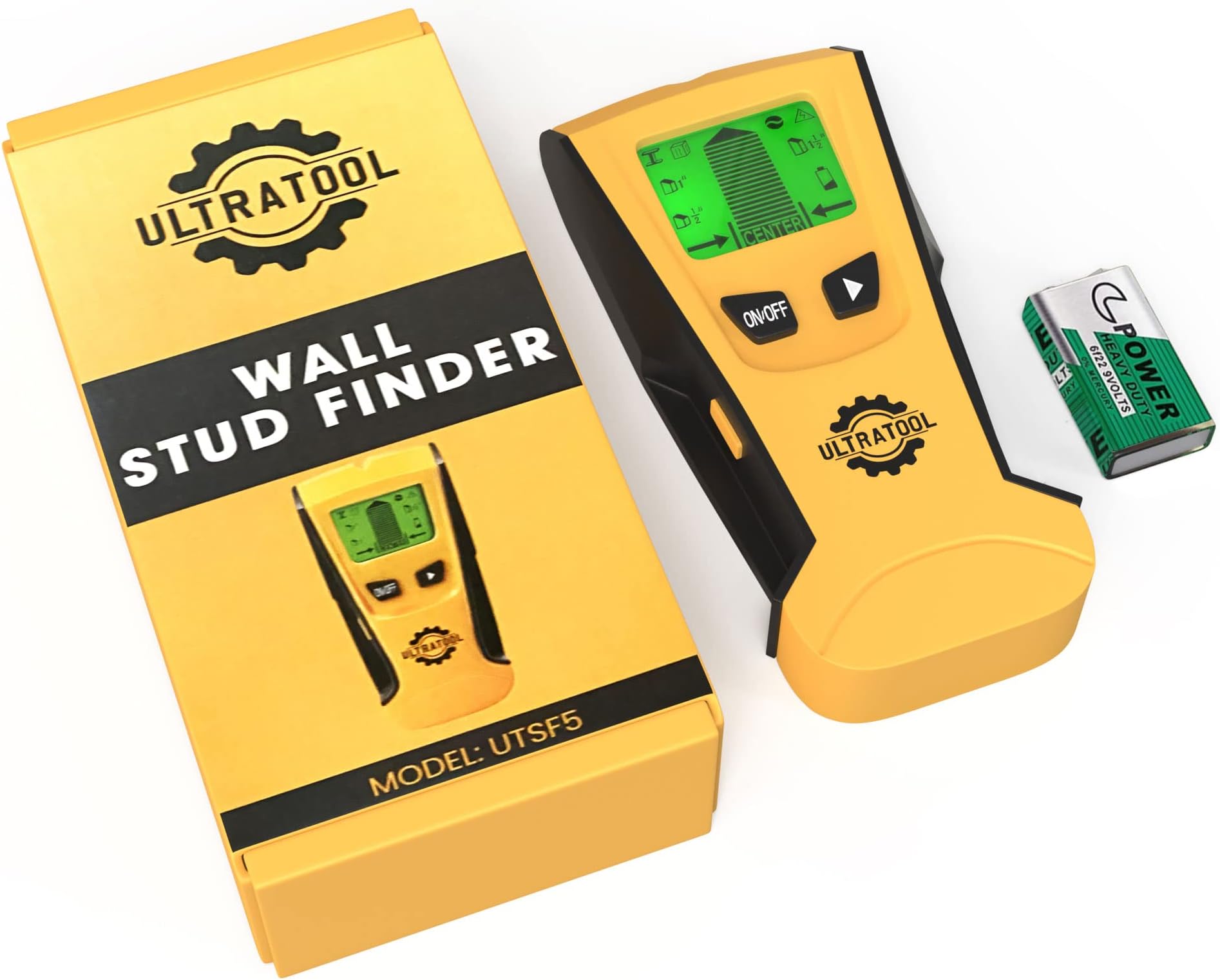 5-in-1 Stud Finder Wall Scanner – LCD Display, Audio Alarm – Wood, Metal, AC Wire & Cable Detector – Extra 9V Battery Included – Center Finding Sensor – 12-Month Warranty