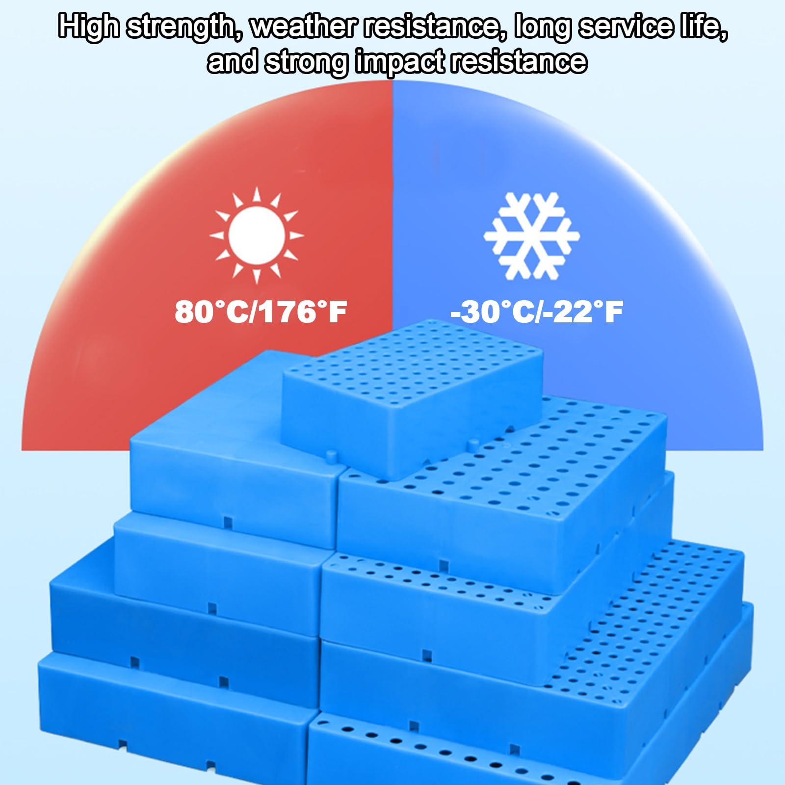 Pallet in plastica HDPE per cantina, design impermeabile, resistente, stampaggio monopezzo, capacità di carico 499,9 kg, ideale per garage e supermercati (blu, 40 x 30 x 10 cm)