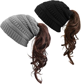 Winter Warm Knit Ponytail Hat Beanie Tail Cap for Runner Women Youth Girl
