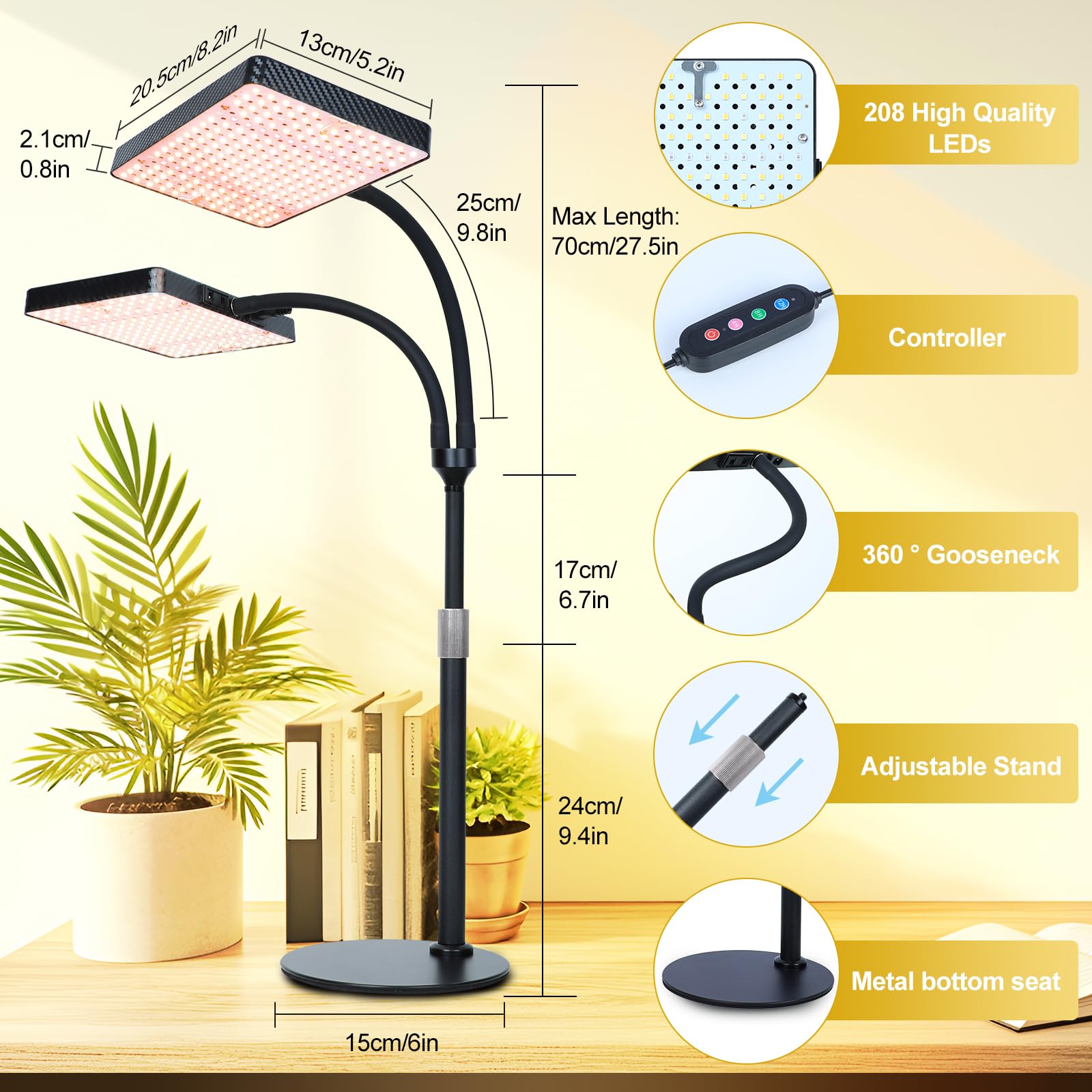 FECiDA 50 W, 2-głowicowa, pełne spektrum, lampa do roślin z programatorem czasowym do roślin pokojowych, lampa do uprawy roślin pokojowych, z lampami do uprawy kwiatów, warzyw z timerem 4/8/12/16/20 h