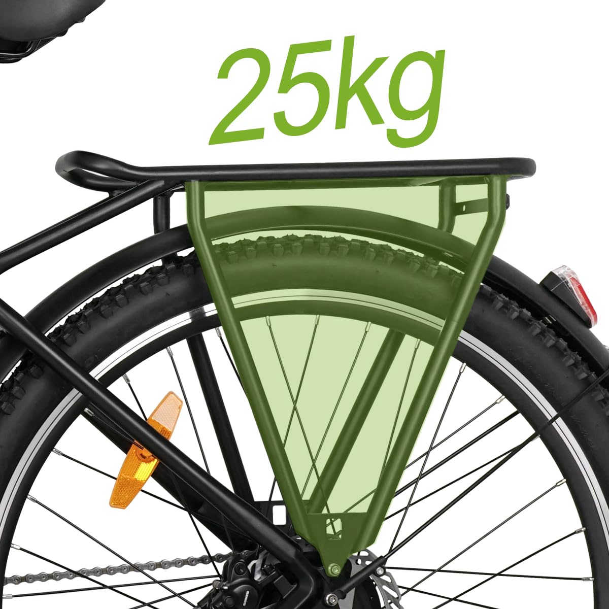 Portapacchi per mountain bike, regolabile per mountain bike, con carico massimo 30 kg, per Sachsenrad R8 Flex III, in lega di alluminio, con riflettore