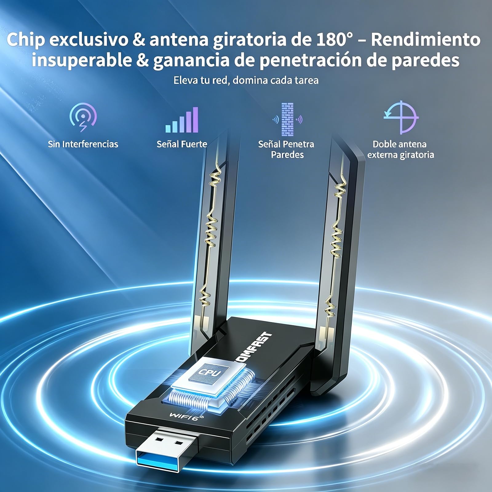 COMFAST AX5400 Adaptador WiFi USB para PC, Receptor Wi-Fi 6E, USB 3.0, Tri-Banda 6G/ 5G/ 2,4GHz, Antena WiFi Externa Ajustable, WPA3, MU-MIMO, OFDMA, Compatible con Windows 10/11, Baja Latencia