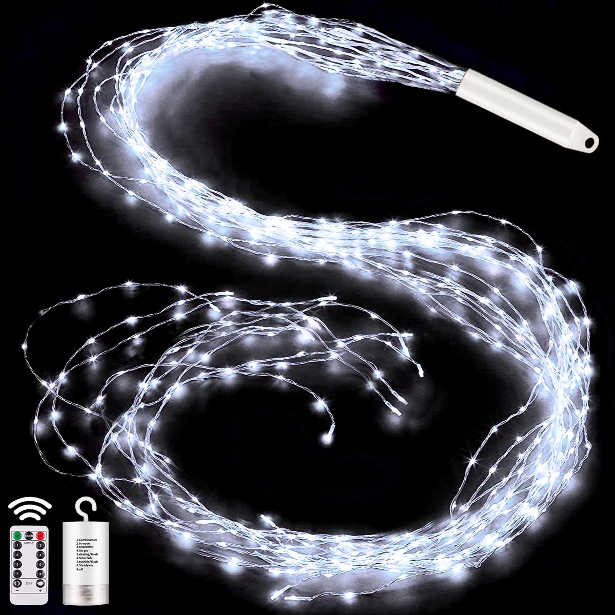 Joycome Led Lichterschweif 1M 100 LED Lichterbündel, 8 Modi Wasserdichte Wasserfall Lichterkette Batteriebetrieben mit Fernbedienung, Timer für Weihnachten Balkon Innen Außen Deko - Kaltes Weiß