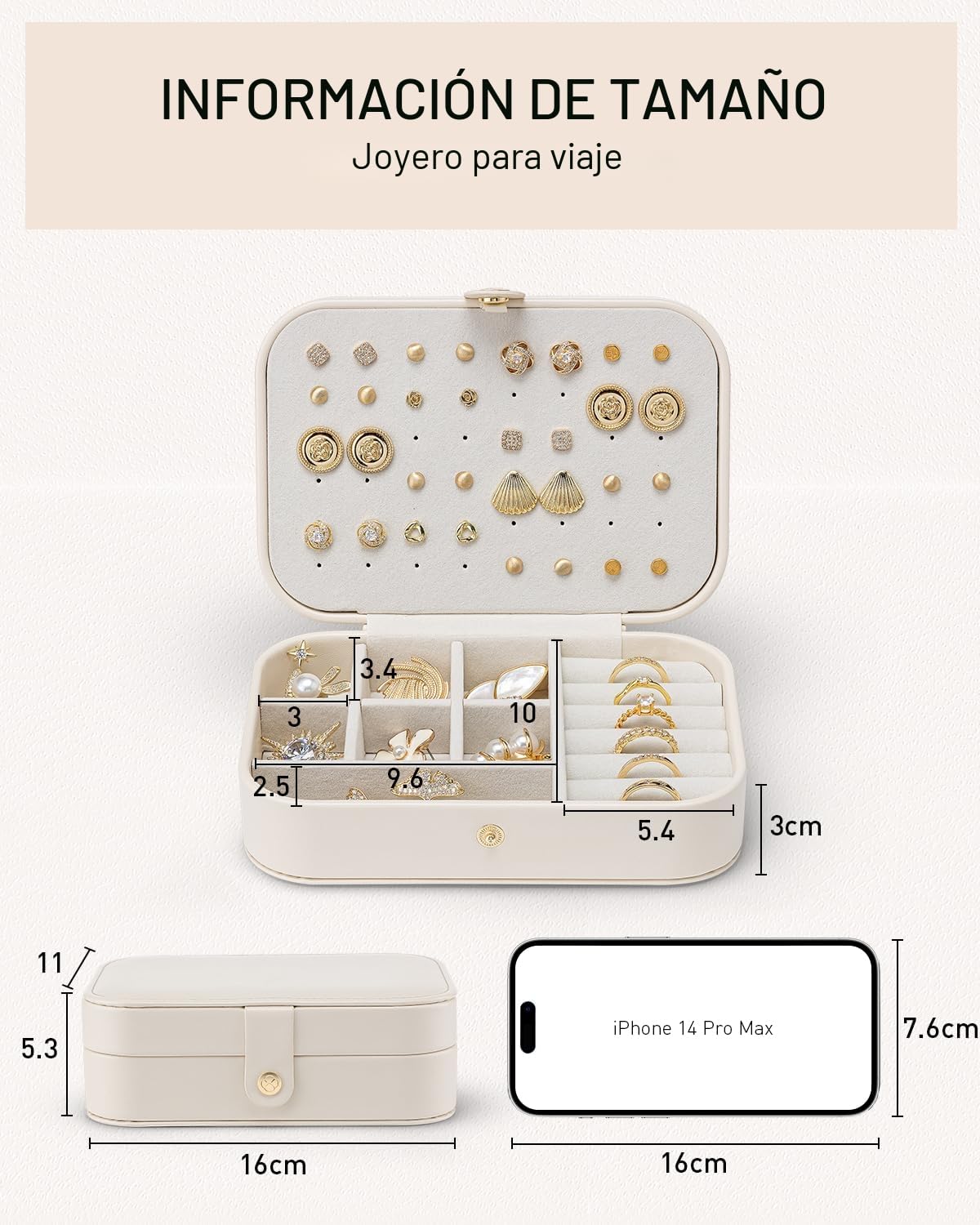 VLANDO Joyero de viaje pequeño, organizador de joyas para pendientes, estuche de viaje para mujeres