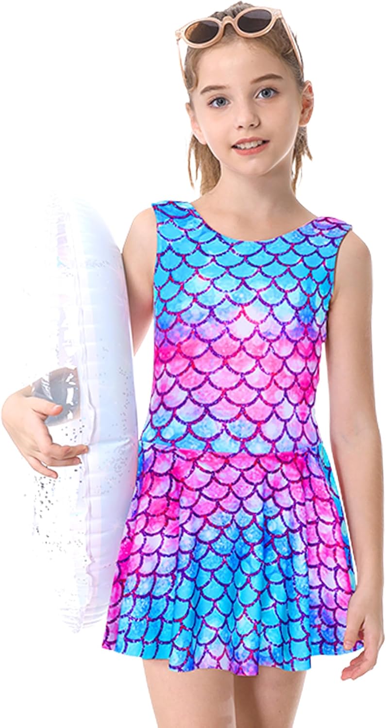 Girls Swimsuits Kids One Piece Sleeveless Swimwear Skirted Bathing Suit Summer Swim Dress with UPF 50+ Sun Protection - Image 2