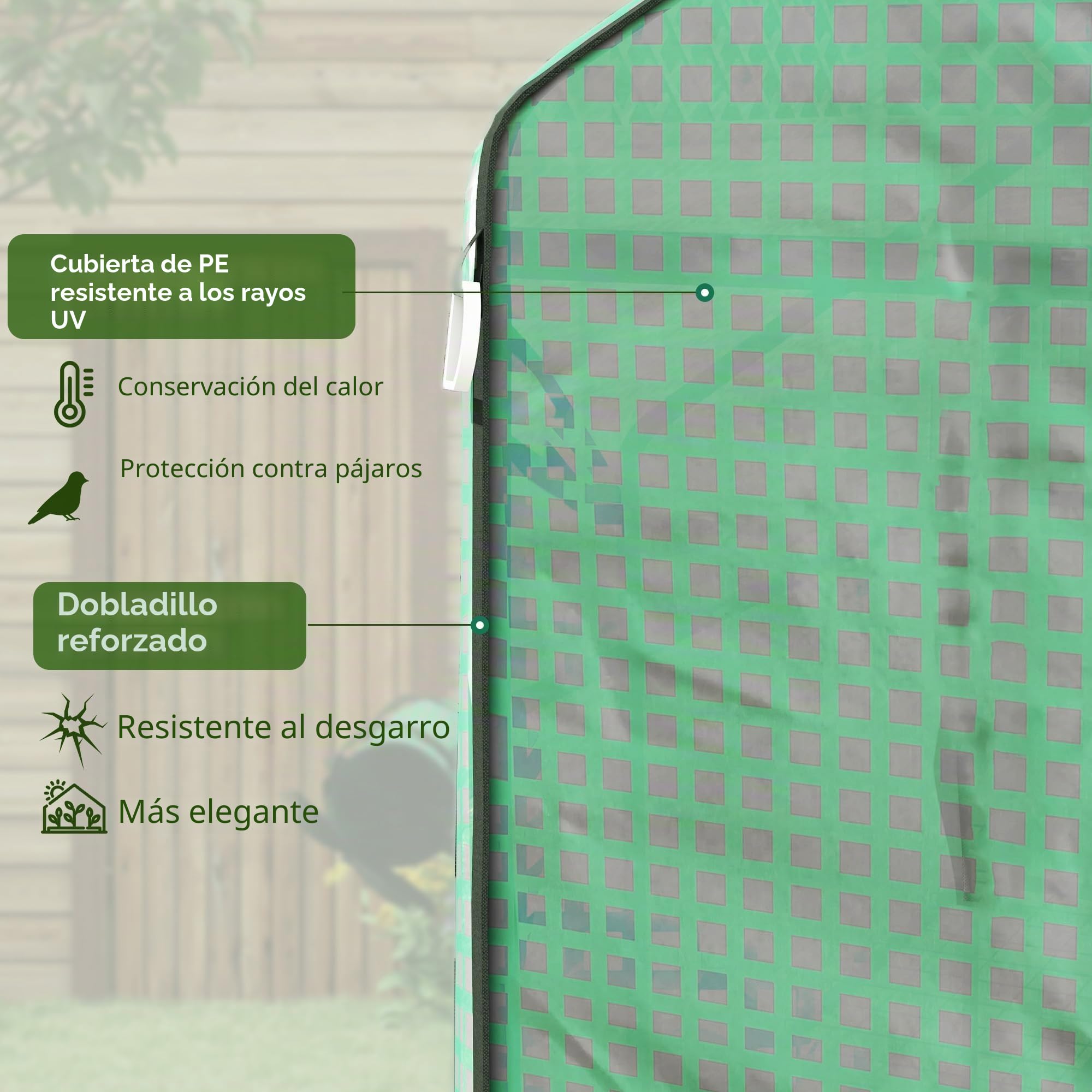 Outsunny Invernadero transitable 4.6'x4.7'x6.2', 3 niv. 8 EST., Verde | Invernadero exterior, cubierta de PE reforzada, invernadero para plantas de jardín, puerta enrollable, ventanas de malla.
