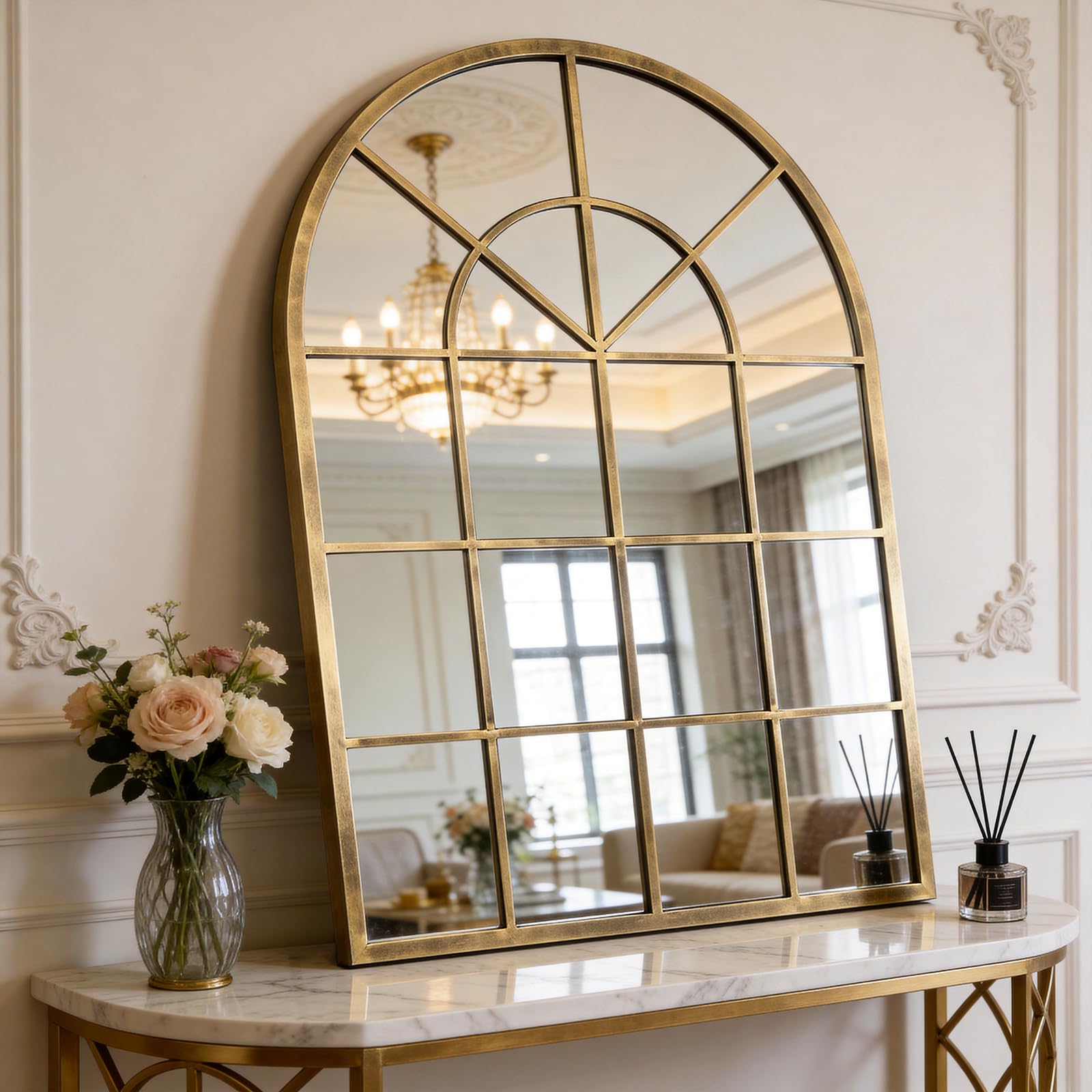 October Elf 50x70cm Bathroom Arched Wall Mirror – Brushed Golden