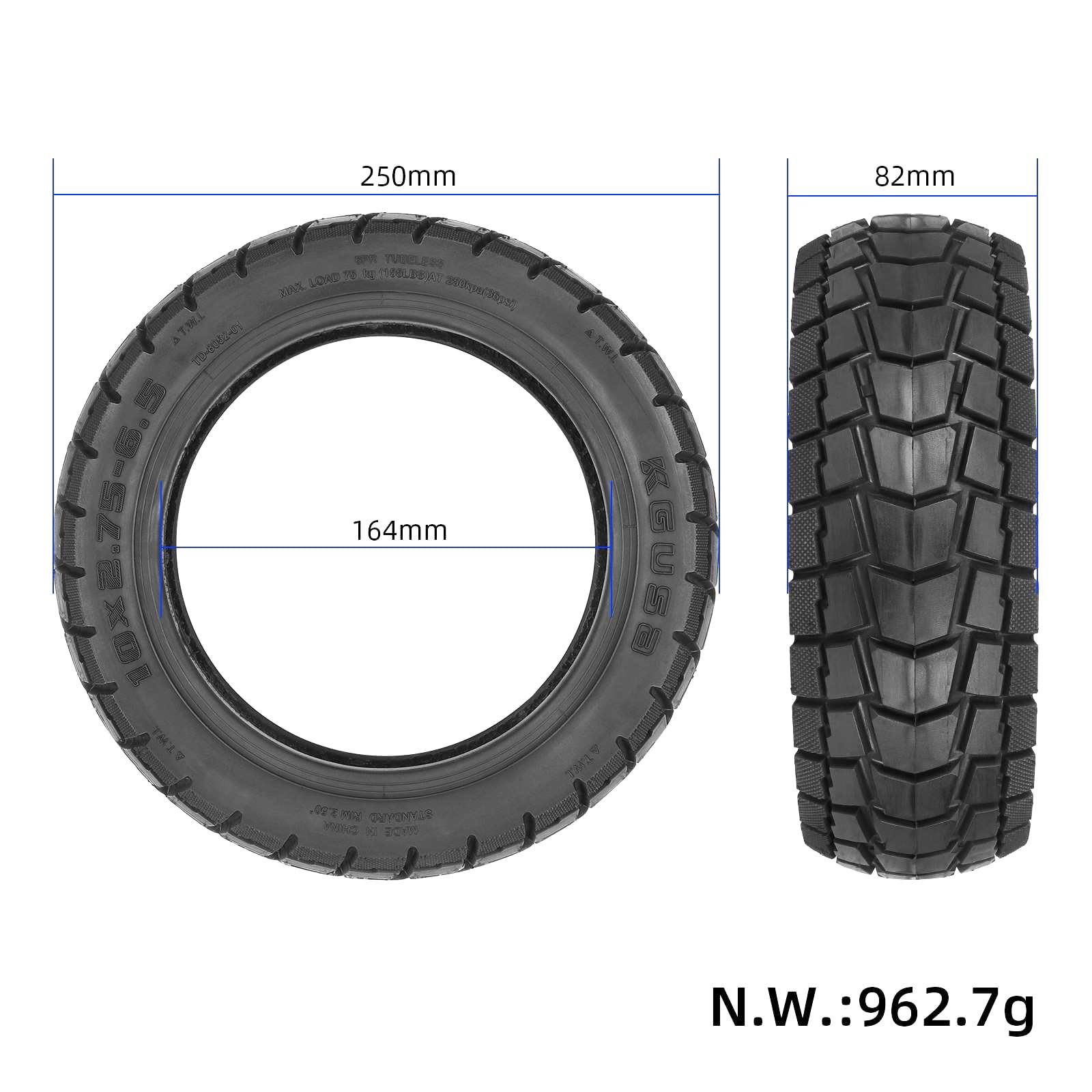 10 x 2,75-6,5 Pneu Tubeless avec Chambre à Air pour Kukirin G2 Master / G3 | Trottinettes Electriques 10 Pouces Pneu de Remplacement (Tubeless + Chambre à air)