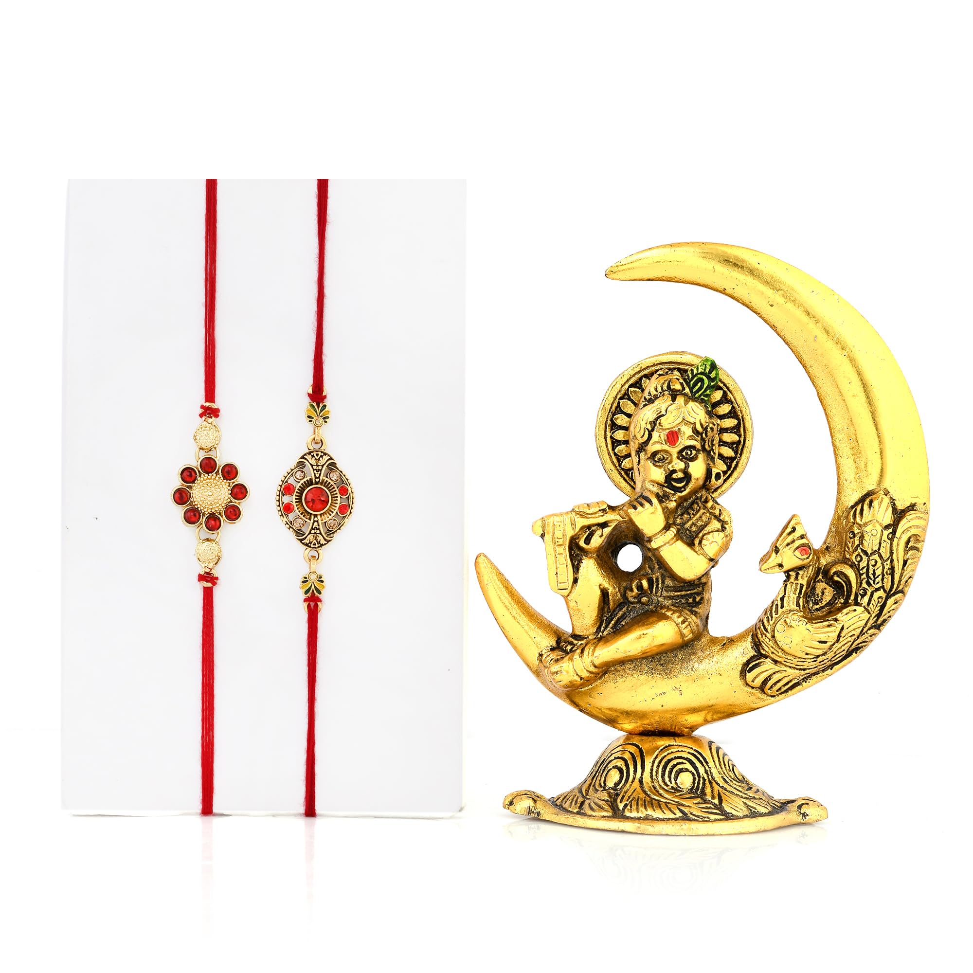 Collectible India Rakhi Gift for Brother Bhai Combo Rakshabandhan Gift - Rakhi for Brother Bhai Men Boys - Baby Krishna Idols Statue, Greeting Card Home Decoration Items (M2- Set of 2 Rakhi) 1