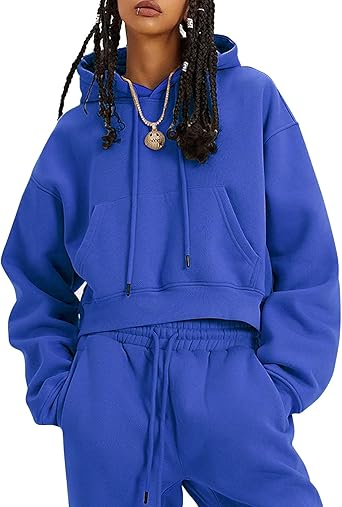 Flygo Womens Fleece 2 Piece Outfits Sweatsuit Crop Pullover Sweatshirt Joggers Pants Tracksuit Set