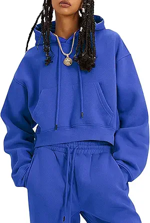 Flygo Womens Fleece 2 Piece Outfits Sweatsuit Crop Pullover Sweatshirt Joggers Pants Tracksuit Set