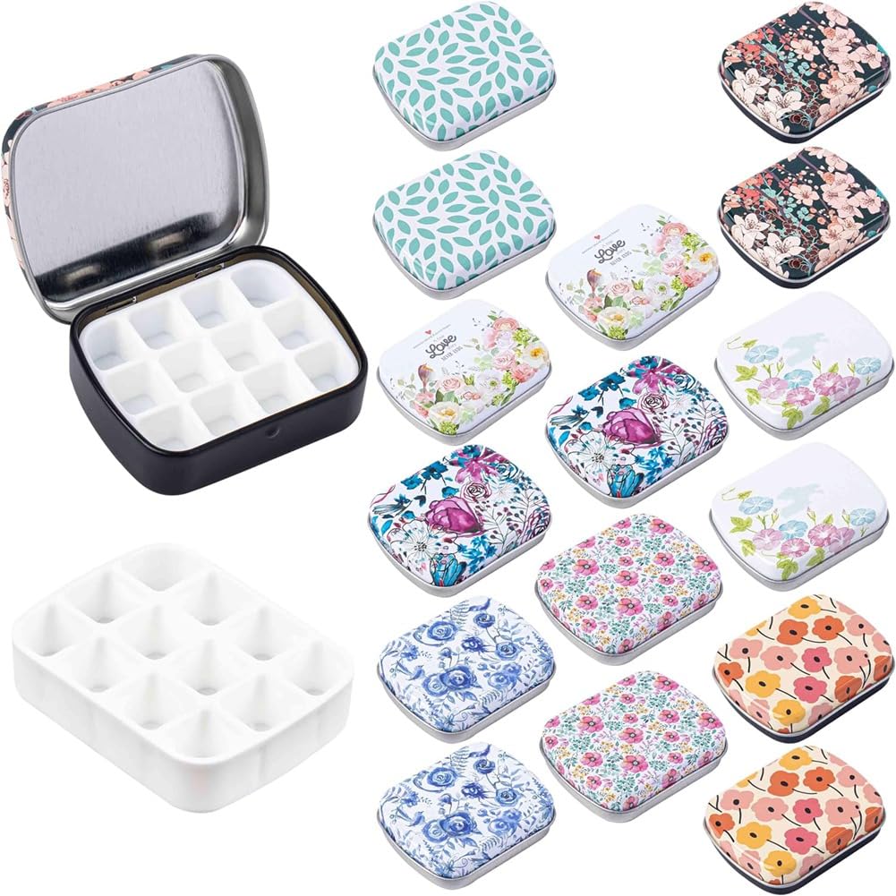 Paquet de 16 Mini Palettes D'Aquarelle Vides, 12 Puits avec Couvercles, Aquarelle pour Voyage
