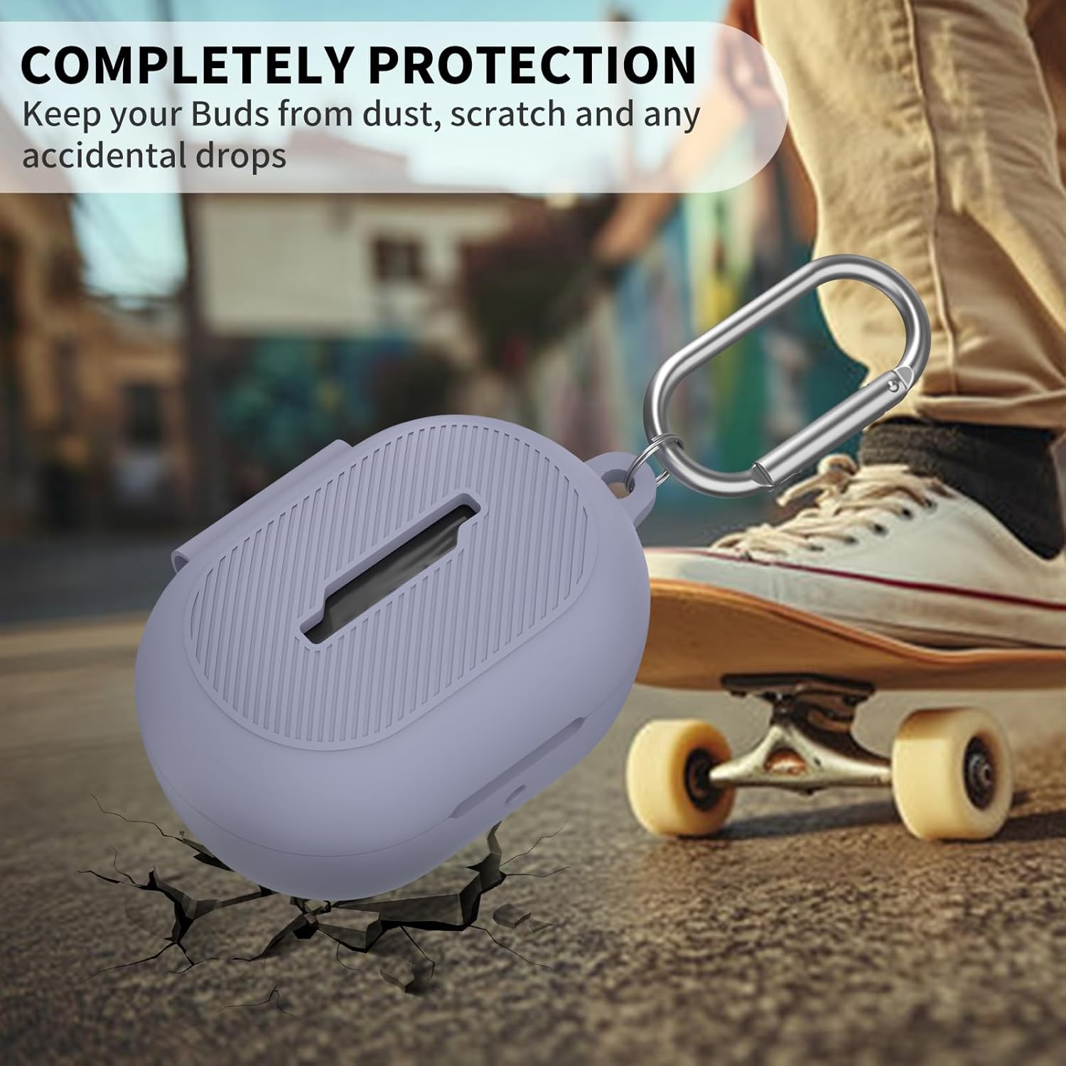 for Bose New QuietComfort Earbuds (2024) Case Cover with Cleaning Kit, Soft Silicone Protective Earbuds Case with Carabiner, Logo and Front LED Visible (Purple) (Purple) - Image 3