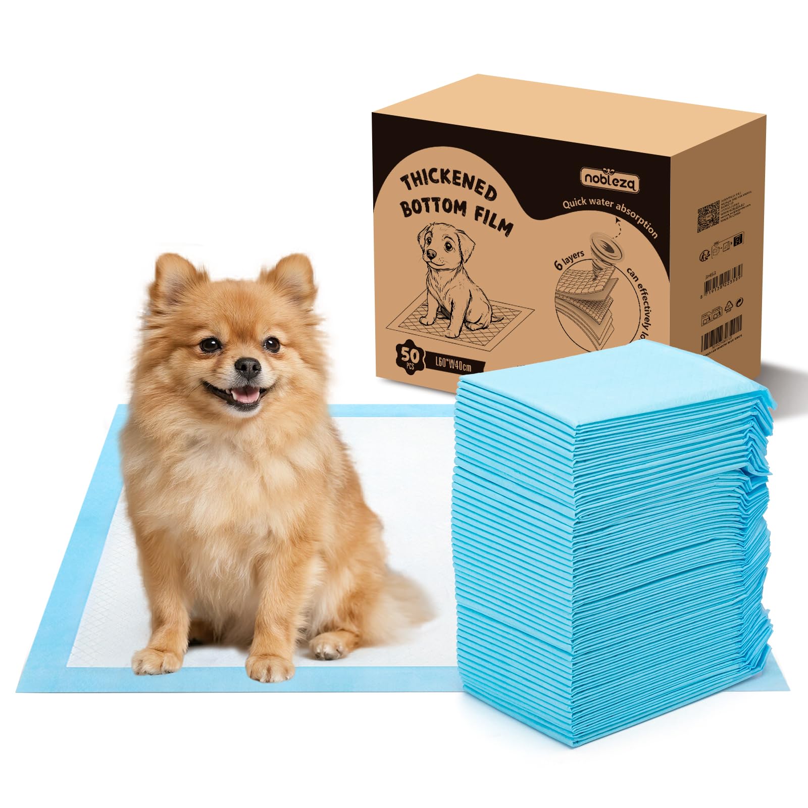 Puppy Pads 50 Pack 60x40cm, Super Absorbent Pet Dog Puppy Training Pads Small, Leak-Proof 5 Layers Pet Pee Pad Mats, Dog Toilet Wee Pad, Disposable Incontinence Dogs Potty Training Mats