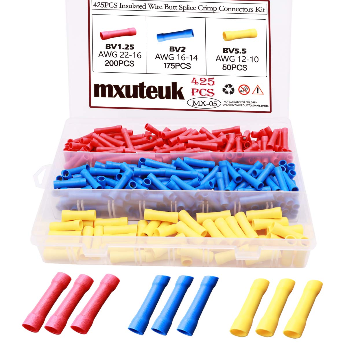 Butt Splice Crimp Connectors Kit, 22-10AWG Butt