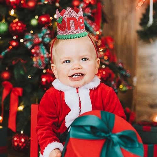 Miniatura 5 de Corona de fresa de primer cumpleaños para bebé, lindo sombrero de fresa de primer cumpleaños, decoraciones de fresa, sombreros de cumpleaños de