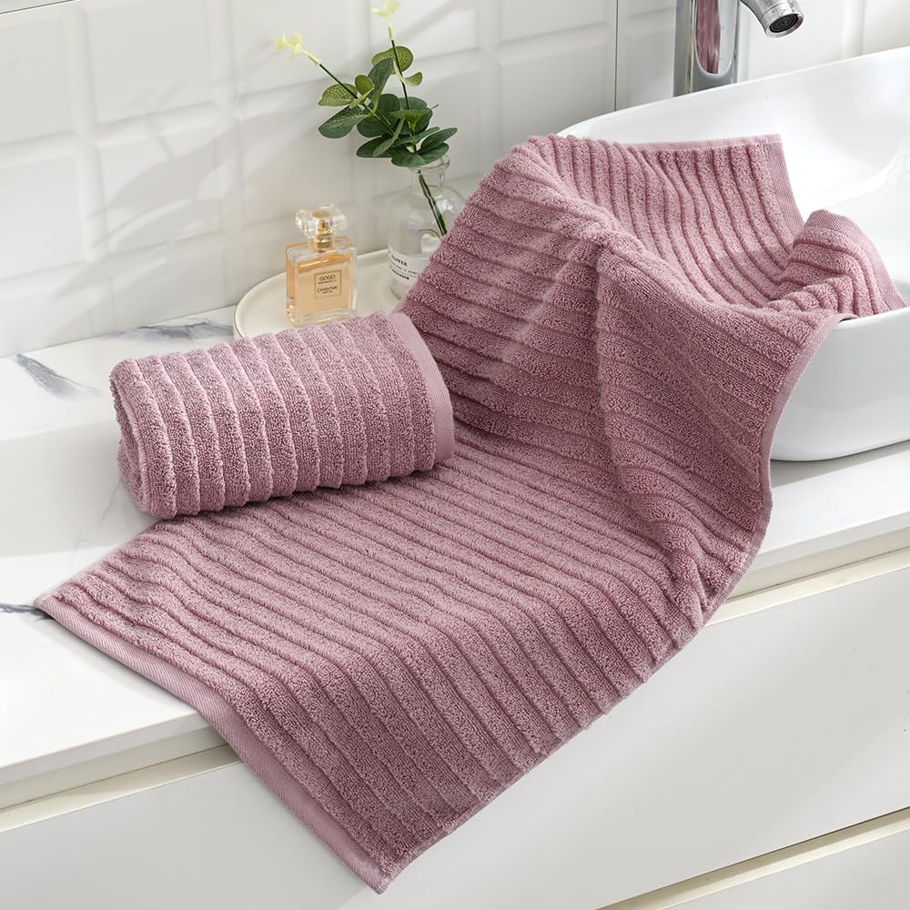 sense gnosis Stereoscopic Ladder Striped Design Purple Hand Towel Soft and Absorbent 100% Cotton Luxury Bathroom Hand Towel Decorative 13 x 29 Inch - Image 2