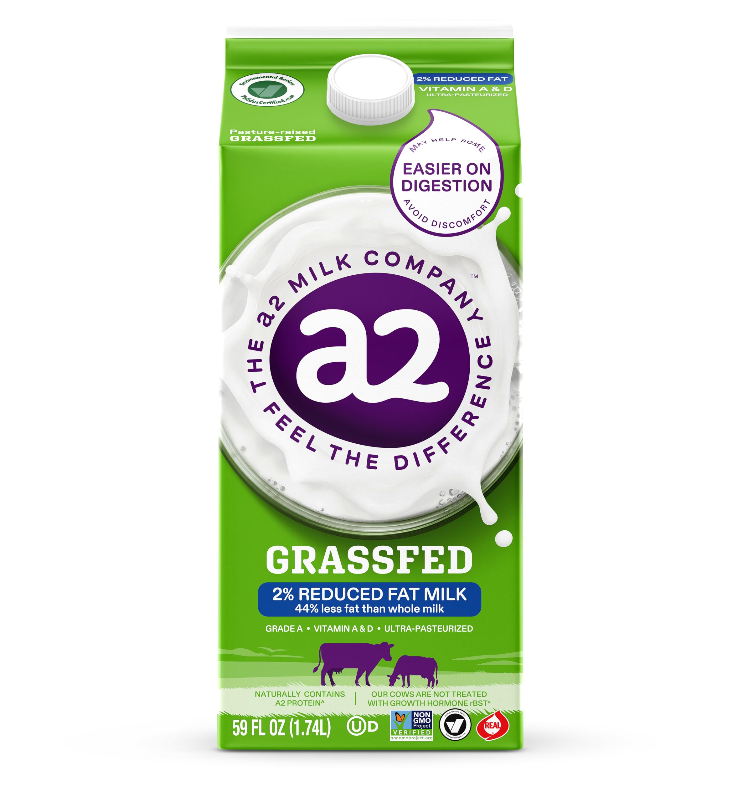 Amazon.com: a2 Milk Grassfed 2% Reduced Fat Milk, 59 FZ : Grocery