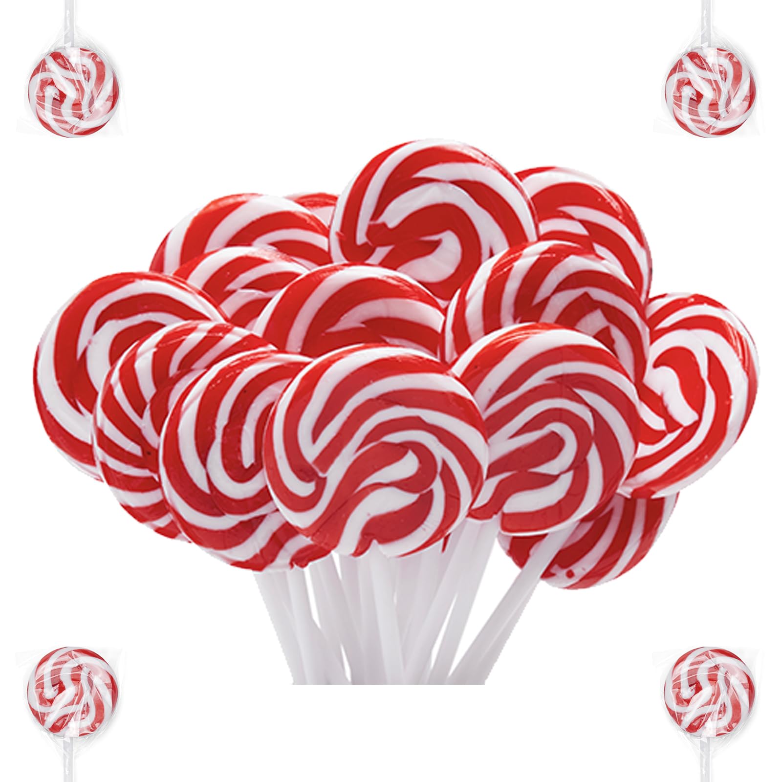1.5" Swirl Lollipop, Rainbow Lollipops Individually Wrapped Bulk, Rainbow Candy Kid's Lollipops Candy for Birthday, Strawberry Flavor 40 Pack LIDATREE