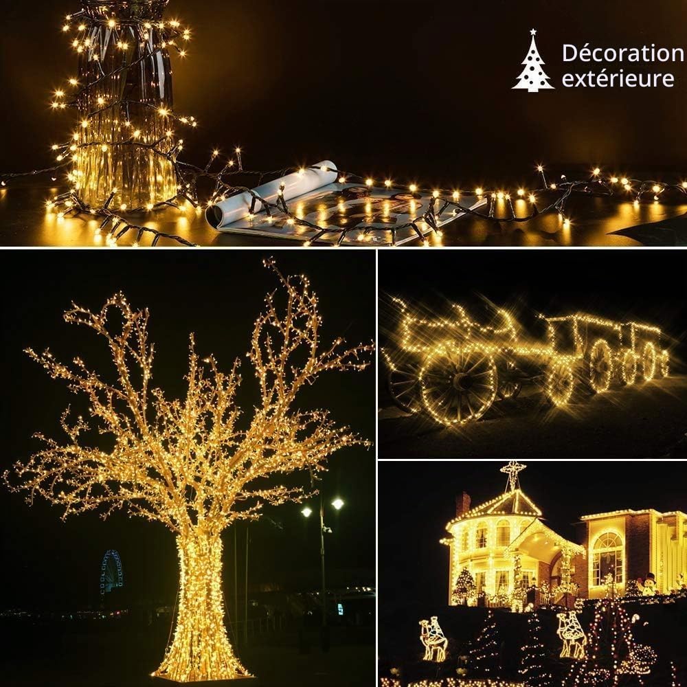 Quntis 1000 LED Guirlande Lumineuse 25M Eclairage 8 Mode, Décoration d'ambiance Extérieur Intérieur pour Maison Mariage Noël Anniversaire, Chaîne Lampe Lumière Blanc Chaud