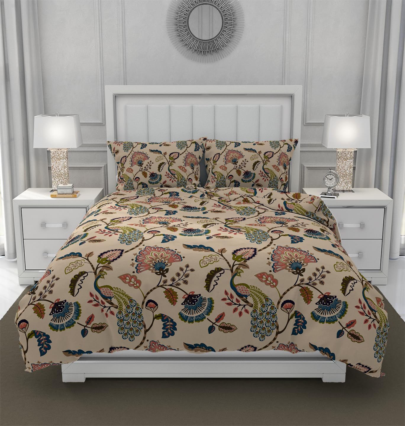 Glace Cotton Feel King Size Duvet Cover II Comforter Cover II Razai Cover II (Dohars) / Quilt Cover for Double Bed with Zipper (90x100 Inch, Beige Mor)-image-34