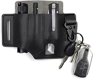 Outdoor Belt Tool Bag with Key Holder, Multitool Leather Sheath EDC Pocket Organizer Belt Pouch Tactical Pen Flashlight Storage Bag Outdoor, Flashlight Sheath, Mini Tools