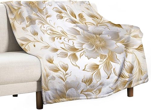 Manta de Navidad bronceadora blanca y dorada para cama, manta de Navidad vintage, súper suave y acogedora para cama, sofá, regalo para San Valentín,